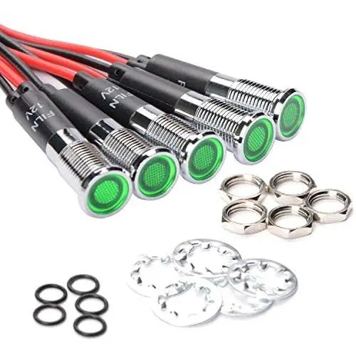 Amotor LED Indicator Light, Instrument Cluster Waterproof and Explosion-proof 5/16'' 8mm 12V Metal Signal Light with Cable 5PCS(Green) Amotor LED Indicator Light, Instrument Cluster Waterproof and Explosion-proof 5/16'' 8mm 12V Metal Signal Light with Cable 5PCS(Green)