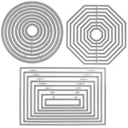 3 Different Shapes of Cutting Dies Stencil Metal Template Molds (Rectangle, Circle & Octagon), DaKuan 24 Pieces Embossing Tools for Scrapbook, Album Paper DIY Crafts, Card Making