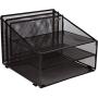 Office Desk Organizer Metal Mesh with 3 Paper Trays and 2 Vertical Upright Sections, Desktop File Holder for Letter Size A4, Folders, Stationary, and Desk Accessories