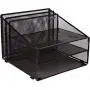 Office Desk Organizer Metal Mesh with 3 Paper Trays and 2 Vertical Upright Sections, Desktop File Holder for Letter Size A4, Folders, Stationary, and Desk Accessories