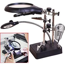 AORAEM 2.5X 7.5X 10X LED Light Helping Hands Magnifier Station,Magnifying Glass Stand with Clamp and Alligator Clips