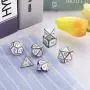 Polyhedral Metal Dices Set Zinc Alloy with Enamel Solid Metal for DND Game, Tabletop RPG, Dungeons and Dragons, Math Teaching, 7 Pieces Dice Set with Black Velvet Bag (Electrophoretic Colorful White)