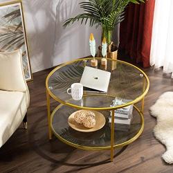 Bonnlo 31.5'' Round Coffee Table with Open Storage Shelf,2-Tier Temperred Glass Round Accent Coffee Table with Metal Frame