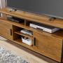 Wide Entertainment Center TV Media Stand by CAFFOZ Furniture Designs | with Two Doors and Storage Shelves | Sturdy | Easy Assembly | Brown Oak Wood Look Accent Furniture with Metal Frame