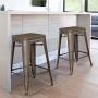 Devoko Metal Bar Stool 24 Indoor Outdoor Stackable Barstools Modern Industrial Vintage Gun Counter Wood Top Bar Stools Set of 4 (Gun)