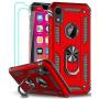 LeYi Compatible for iPhone XR Case with Tempered Glass Screen Protector [2 Pack], [Military-Grade] Defender Protective Phone Case with Magnetic Ring Kickstand for iPhone XR 10 10XR, Red