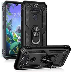 PUSHIMEI Compatible for LG Aristo 5/K8X/Phoenix 5/Fortune 3/Tribute Monarch/Risio 4 case,Military Grade Protection Phone Case Cover with HD Screen Protector Magnetic Ring Kickstand (Black)