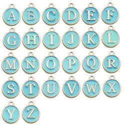 WOCRAFT 52 Pcs Cute Mixed Blue Letter Beads 26 Metal Letter Charms Enamel Initial Charms Wholesale Double Sided Alphabet Charms for Necklace and Bracelet Making Craft Supplier (M454)