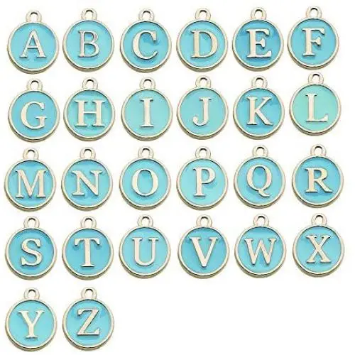 WOCRAFT 52 Pcs Cute Mixed Blue Letter Beads 26 Metal Letter Charms Enamel Initial Charms Wholesale Double Sided Alphabet Charms for Necklace and Bracelet Making Craft Supplier (M454)