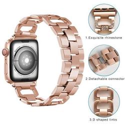 PUGO TOP Compatible with Apple Watch Band 40mm Series 6 5 4 Iwatch IPhone Watch Bracelet Band Stainless Steel Metal Bling with Rhinestones (38mm/40mm, Series 5/4 Aluminum Case Gold)