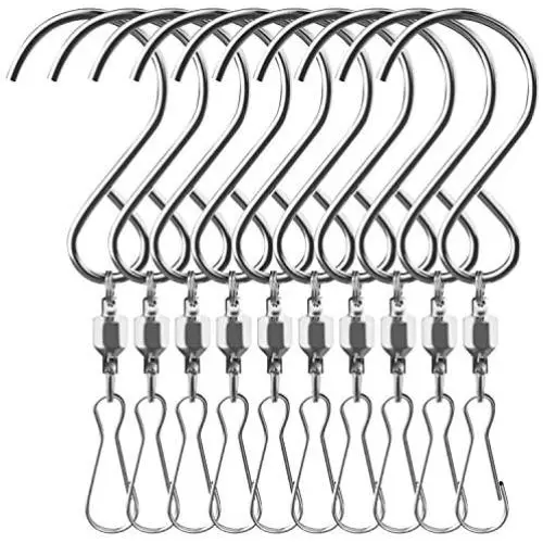 10 Pack Swivel Hooks Clips Smooth Spinning for Hanging Wind Spinners Wind Chimes Crystal Twisters Party Supply Rotating Display S Hooks