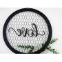 Parisloft Love Round Metal Wall Hanging Art Sign Word Love on Chicken Wire Round Framed and with Fabric Flower 12.2 x 12.2 x 1.4 Inches Black (Love)