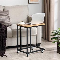 VASAGLE Industrial Side Table, End Table for Coffee Laptop Tablet, Mobile Table with Rolling Casters, Steel Frame, for Living Room, Bedroom, Honey Brown and Black ULNT050B05