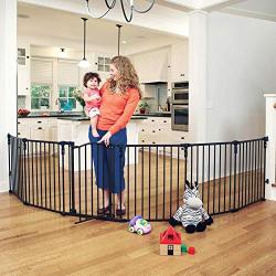 Toddleroo by North States 3 in 1 Arched Décor Metal Superyard: 144'' long extra wide baby gate, barrier or play yard. Hardware or freestanding. 6 panels, 10 sq.ft. enclosure (30'' tall, Matte Bronze)