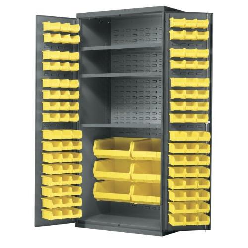 Akro-Mils All-Welded Steel Storage Cabinet with 3 Adjustable Shelves & 102 Yellow AkroBin Plastic Storage Bins, AC3624Y3AS Bin Cabinet, (36-Inch W x 24-Inch D x 78-Inch H), Gray