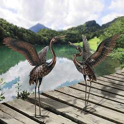 Garden Statue Outdoor Metal Heron Crane Yard Art Sculpture for Lawn Patio Backyard Decoration ,46 inch (2-Pack)