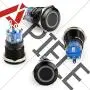APIELE 19mm Latching Push Button Switch 12V DC Angel Eye Halo Ring LED Metal 0.74'' 1NO1NC SPDT with Wire Socket Plug (Blue LED/Black Shell)