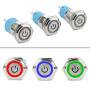 XLX 3 Sets 16mm 5 Pin Metal Momentary Latching Push Button Switch 1NO 1NC Self-Locking 12V DC On Off Stainless Steel Flat Head Waterproof LED Ring Illuminated Switch with Wire Socket Plug
