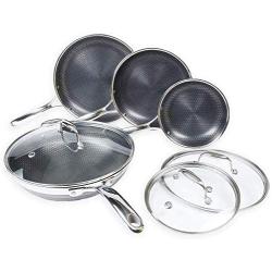 HexClad Hybrid Non-Stick Cookware | 7 Piece Set with Lids and Wok | Metal Utensil Safe, Induction Ready & PFOA-Free | Non-Stick & Stainless Steal Construction