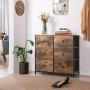 SONGMICS Rustic Drawer Dresser, Wide Storage Dresser with 6 Fabric Drawers, Industrial Closet Storage Drawers with Metal Frame, Wooden Top and Front, Rustic Brown and Black ULGS23H