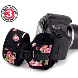 USA GEAR Professional Camera Grip Hand Strap with Floral Neoprene Design and Metal Plate - Compatible with Canon , Fujifilm , Nikon , Sony and more DSLR , Mirrorless , Point & Shoot Cameras