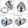 Linkstyle Latching Push Button Switch 5Pcs 12V 24V with Blue LED, Waterproof 4 Pin Metal ON/PFF SPDT Switch for 19mm 3/4'' Mounting Hole