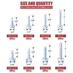 Hilitchi 220-Pieces Zinc Plated Hex Washer Head Self Drilling Sheet Metal Tek Screws Assortment Kit