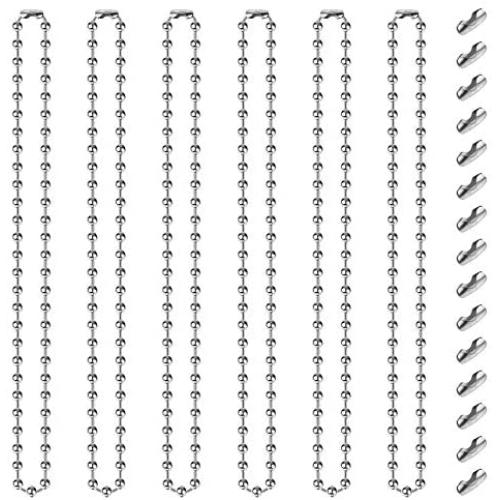SUMERSHA 24 inches 100pcs Ball Bead Chain 2.4mm Nickel Plated Ball Chain Necklace Bead Adjustable Metal Pull Chain Extension Beaded Chain with 100pcs Extra Matching Connector Jewelry Findings