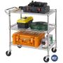 Finnhomy 3 Tier Heavy Duty Commercial Grade Utility Cart, Wire Rolling Cart with Handle Bar, Steel Service Cart with Wheels, Utility Shelf Plant Display Shelf Food Storage Trolley, NSF Listed