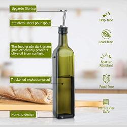 Aozita 17oz Glass Olive Oil Bottle - 500ml Green Oil & Vinegar Cruet with Pourers and Funnel - Olive Oil Carafe Decanter for Kitchen