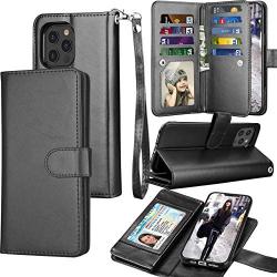 Tekcoo Wallet Case For iPhone 12 Mini / iPhone12 Mini (5.4 inch) 2020 Luxury ID Cash Credit Card Slots Holder Carrying Pouch Folio Flip PU Leather Cover [Detachable Magnetic Hard Case] Lanyard - Black