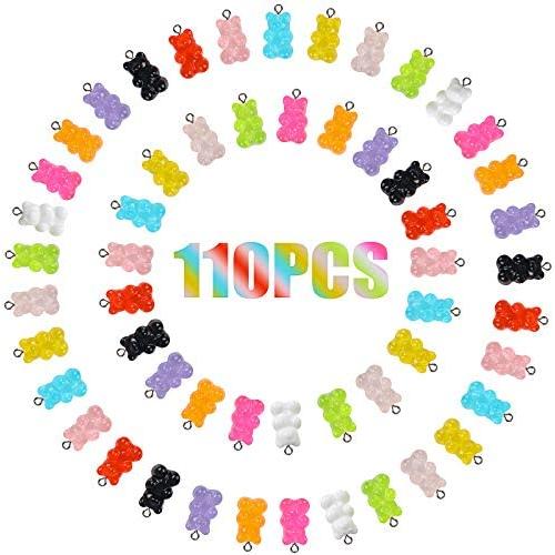 110 Pieces Resin Bear Charms Pendants, 11 Colors Mixed Gummy Resin Bear Pendants Resin Bear Shape Charms Keychains, for DIY Jewelry Necklace Pendants Making