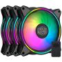 Cooler Master Master Fan MF120 Halo Duo-Ring Addressable RGB Lighting 120mm 3 Pack with Independently-Controlled LEDS, Absorbing Rubber Pads, PWM Static Pressure for Computer Case & Liquid Radiator