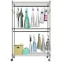 Kemanner Heavy Duty Rolling Garment Rack 3-Tiers Wire Shelving W/ Double Rods & Lockable Wheels & 1 Pair Side Hooks - Hold Up to 400Lbs (Gray, 2Rod 2Hook)