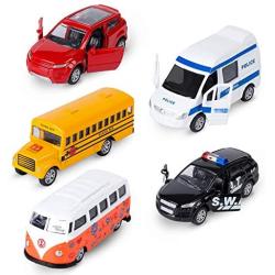 KIDAMI Die-cast Metal Toy Cars Set of 5, Openable Doors, Pull Back Car, Gift Pack for Kids (Official Car)