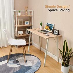 Writing Computer Desk Modern Simple Study Table Kids Desk Small Industrial ps5 Gaming Table Home Office Wood Work Desk with Metal Legs Tiny Desk for Bedroom, 39.4 x 18.9 x 29.1 inch Oak White