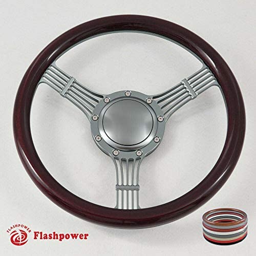 15.5'' Gun Metal Billet Steering Wheel Half Wrap with Horn Button-Walnut wood