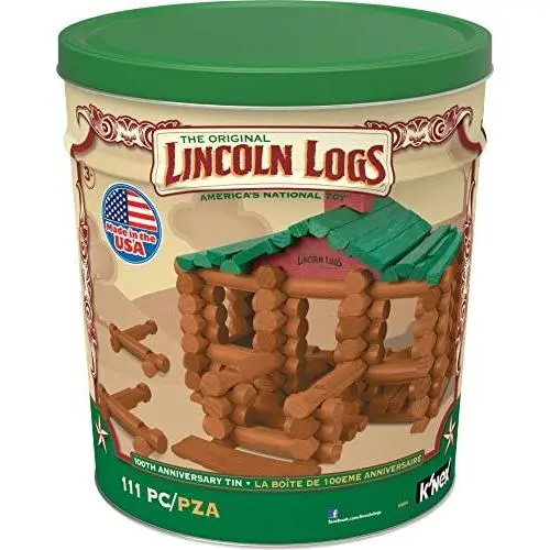 LINCOLN LOGS –100th Anniversary Tin-111 Pieces-Real Wood Logs-Ages 3+ - Best Retro Building Gift Set for Boys/Girls - Creative Construction Engineering – Top Blocks Game Kit - Preschool Education Toy LINCOLN LOGS –100th Anniversary Tin-111 Pieces-Real Wood Logs-Ages 3+ - Best Retro Building Gift Set for Boys/Girls - Creative Construction Engineering – Top Blocks Game Kit - Preschool Education Toy