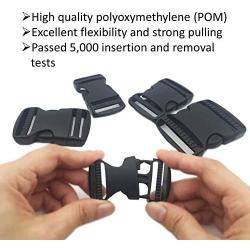 EesTeck 10 Set 1 Inch Flat Dual Adjustable Plastic Quick Side Release Plastic Buckles and Tri-Glide Slides for Luggage Straps Pet Collar Backpack Repairing (Black, Fit for 1”/25mm Webbing Straps)