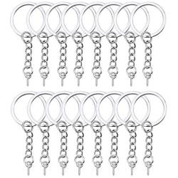 HAUTOCO 100Pcs Keychain Rings with Chain, Open Jump Rings and Screw Eye Pins for Crafts Charm Jewelry Making(1 Inch/25mm)