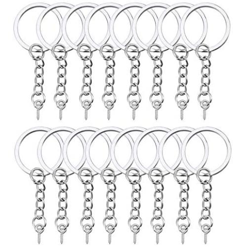 HAUTOCO 100Pcs Keychain Rings with Chain, Open Jump Rings and Screw Eye Pins for Crafts Charm Jewelry Making(1 Inch/25mm)