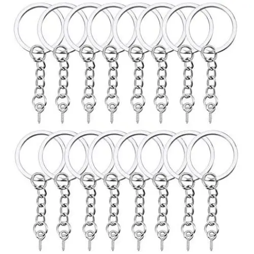 HAUTOCO 100Pcs Keychain Rings with Chain, Open Jump Rings and Screw Eye Pins for Crafts Charm Jewelry Making(1 Inch/25mm) HAUTOCO 100Pcs Keychain Rings with Chain, Open Jump Rings and Screw Eye Pins for Crafts Charm Jewelry Making(1 Inch/25mm)