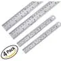 4 Pieces Stainless Steel Ruler Viaky Metal Ruler with Conversion Table, 12 Inch(30cm) x 2 + 6 Inch(15cm) x 2,Perfect Straight Edge for Easy Measurements (Heavy Duty 100% Stainless Steel)