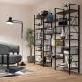 oneinmil Triple Wide 5-Shelf Bookcase Industrial Vintage Wood Style Large Open Bookshelves for Home&Office