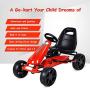 Costzon Go Kart, 4 Wheel Powered Ride On Toy, Kids Pedal Cars for Outdoor, Racer Pedal Car with Clutch, Brake, EVA Rubber Tires, Adjustable Seat (Red Go Kart)