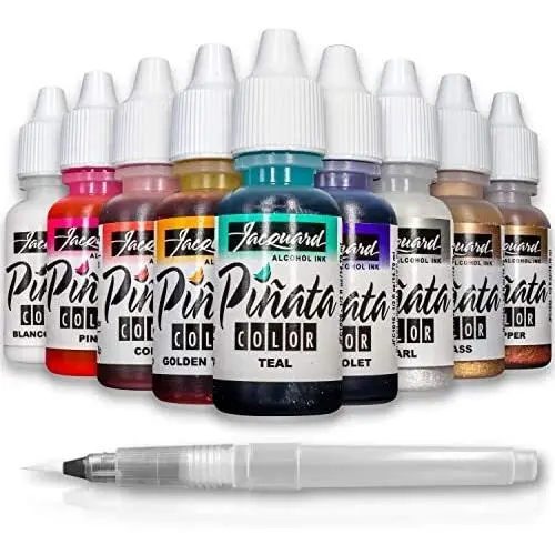 Jacquard Piñata Alcohol Ink Exciter Pack - Overtones with 9 Colors - 1/2 Ounce Bottles - Bundled with Moshify Blending Pen Jacquard Piñata Alcohol Ink Exciter Pack - Overtones with 9 Colors - 1/2 Ounce Bottles - Bundled with Moshify Blending Pen