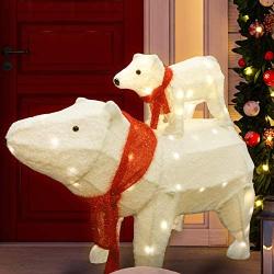 Joiedomi 2 Packs Plush Polar Bears 80 LED Warm White Yard Lights for Christmas Outdoor Yard Garden Decorations, Christmas Event Decoration, Christmas Eve Night Decor