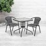 Flash Furniture 28 Square Tempered Glass Metal Table with Gray Rattan Edging