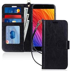 FYY Case for iPhone 8 Plus/7 Plus, [Kickstand Feature] Luxury PU Leather Wallet Phone Case Flip Folio Protective Cover with [Card Holder][Wrist Strap] for iPhone 7 Plus/8 Plus (5.5'') Black