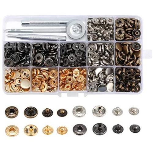 140 Set Snap Buttons Kit - 12.5mm Metal Button Press Studs with 4 Pieces Fixing Tools, 4 Colors Leather Snaps for Clothing